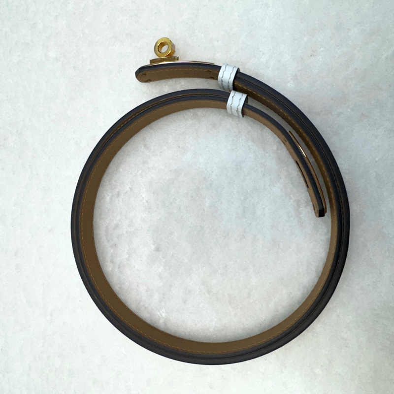 HERMES白色玫瑰金釦Epsom皮Kelly皮帶-6