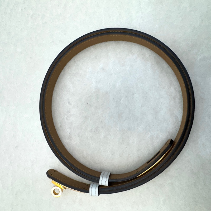 HERMES白色玫瑰金釦Epsom皮Kelly皮帶-7