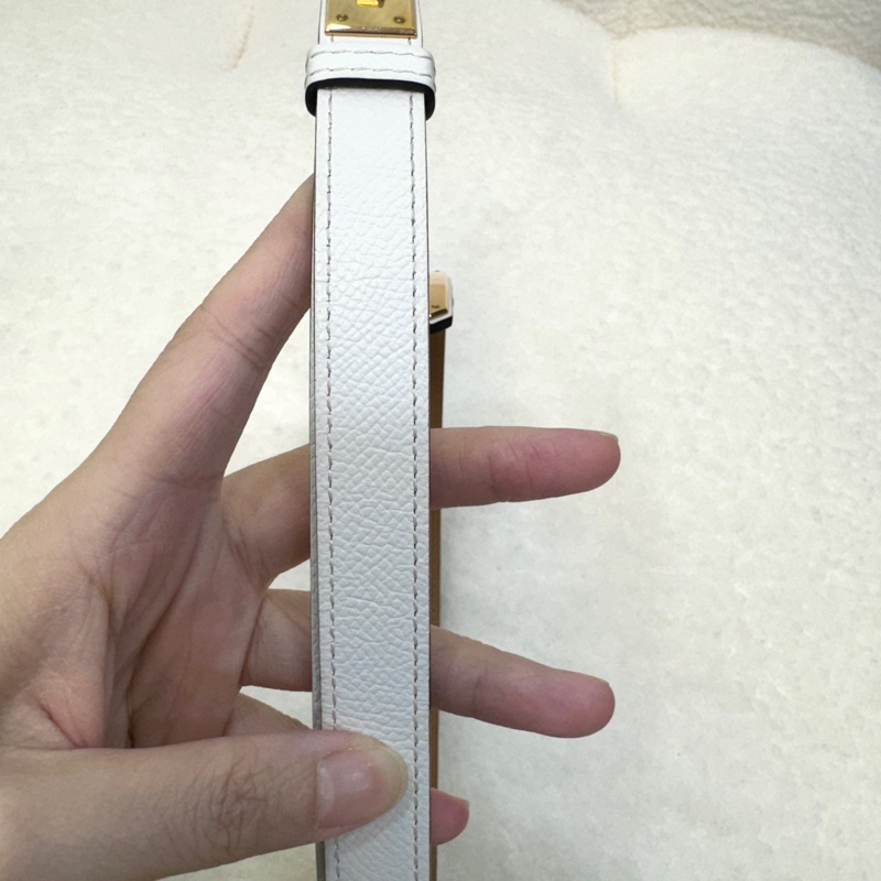 HERMES白色玫瑰金釦Epsom皮Kelly皮帶-8