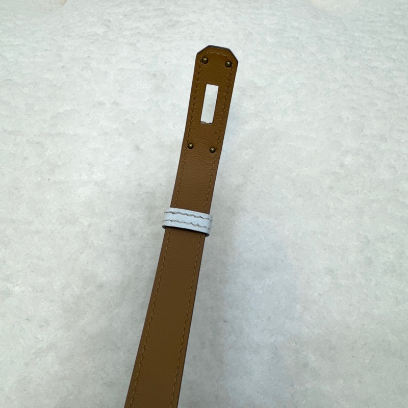 HERMES白色玫瑰金釦Epsom皮Kelly皮帶-12