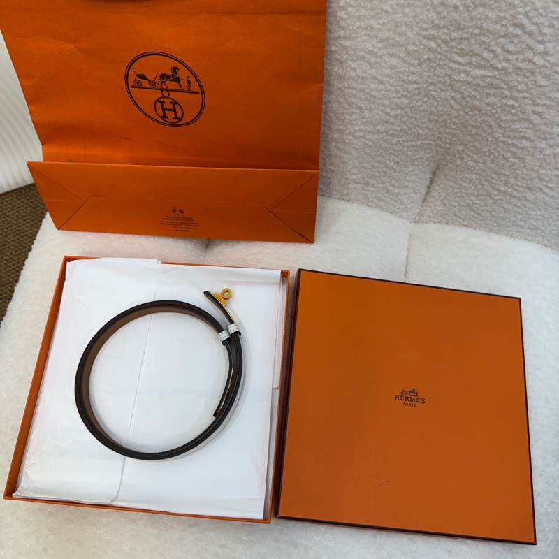 HERMES白色玫瑰金釦Epsom皮Kelly皮帶-16