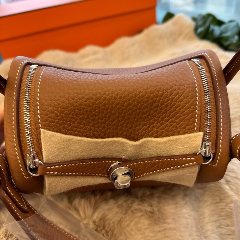 HERMES Minilindy 金棕銀釦 tc皮 stamp w-3