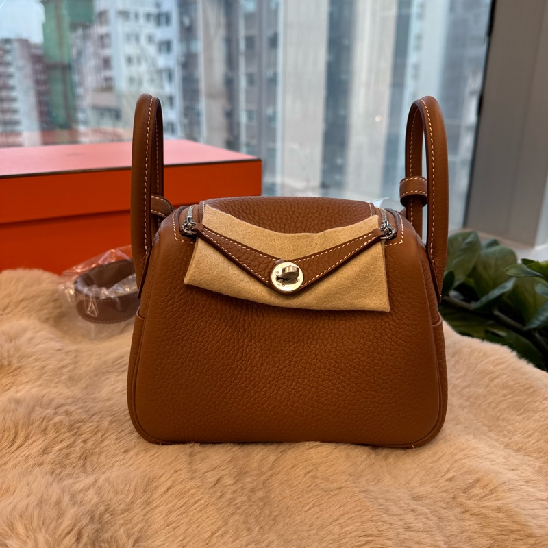 HERMES Minilindy 金棕銀釦 tc皮 stamp w-6
