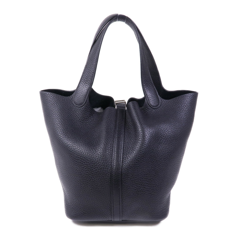 HERMES Clemence皮革Picotin MM銀扣手挽袋89 Noir-1