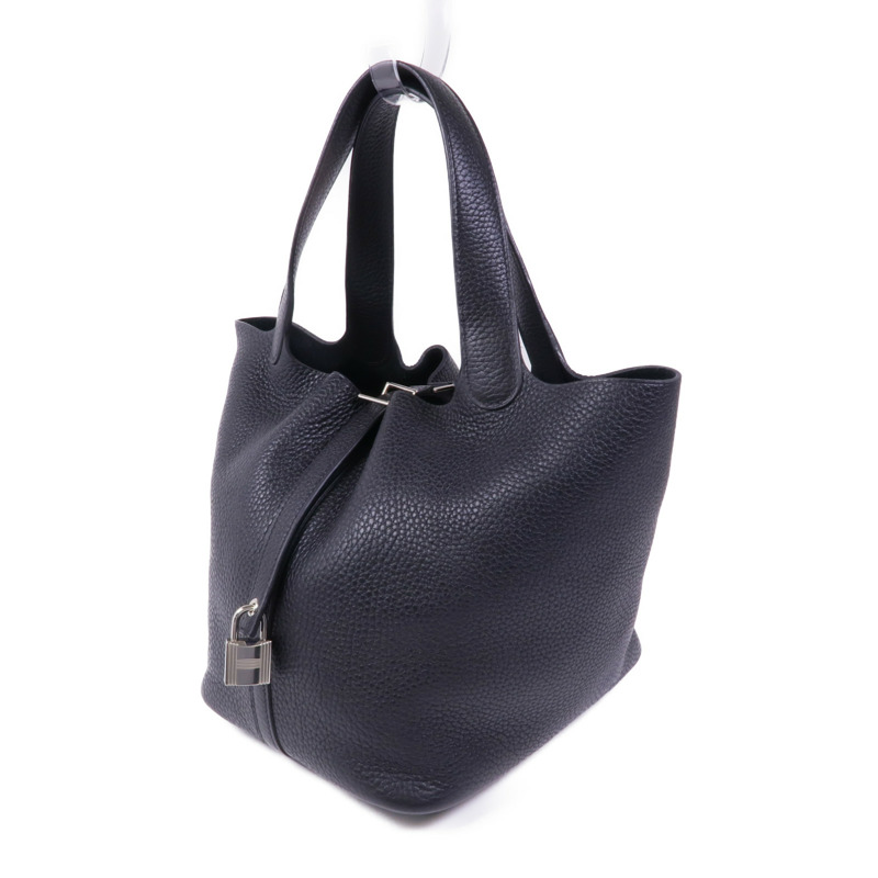 HERMES Clemence皮革Picotin MM銀扣手挽袋89 Noir-2