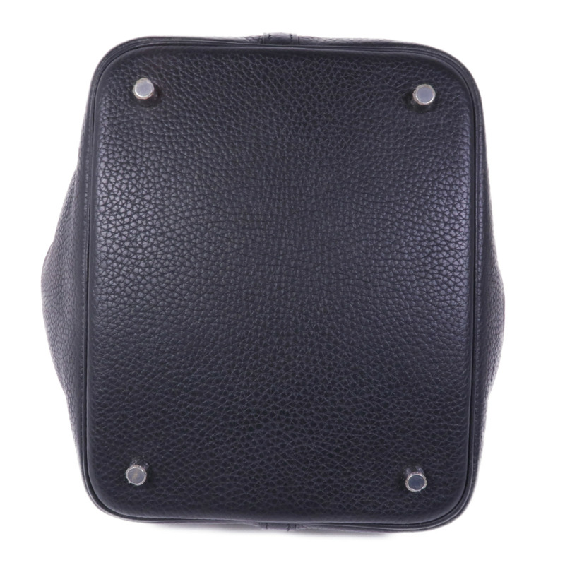 HERMES Clemence皮革Picotin MM銀扣手挽袋89 Noir-3