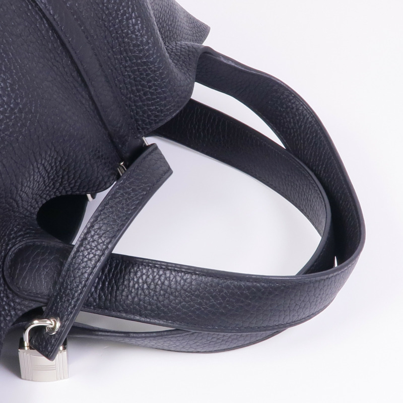 HERMES Clemence皮革Picotin MM銀扣手挽袋89 Noir-8