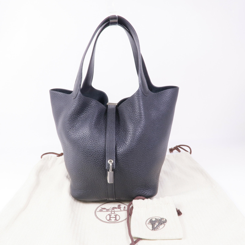 HERMES Clemence皮革Picotin MM銀扣手挽袋89 Noir-14