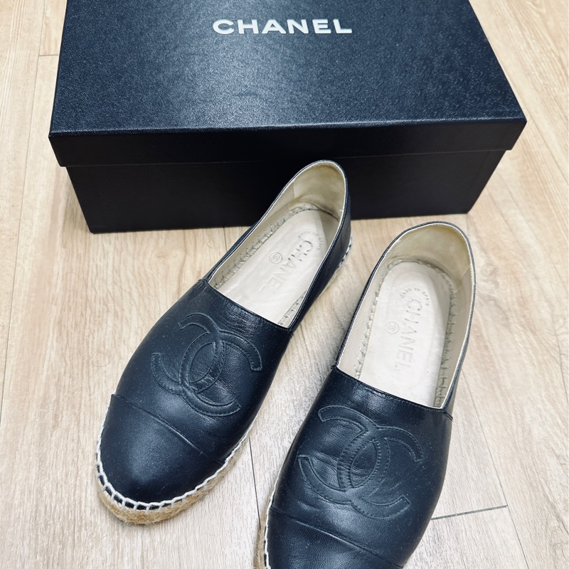 香奈兒 CHANEL 經典鞋款 草編鞋 小羊皮黑 正37碼 二手非全新 平底鞋 精品鞋-0