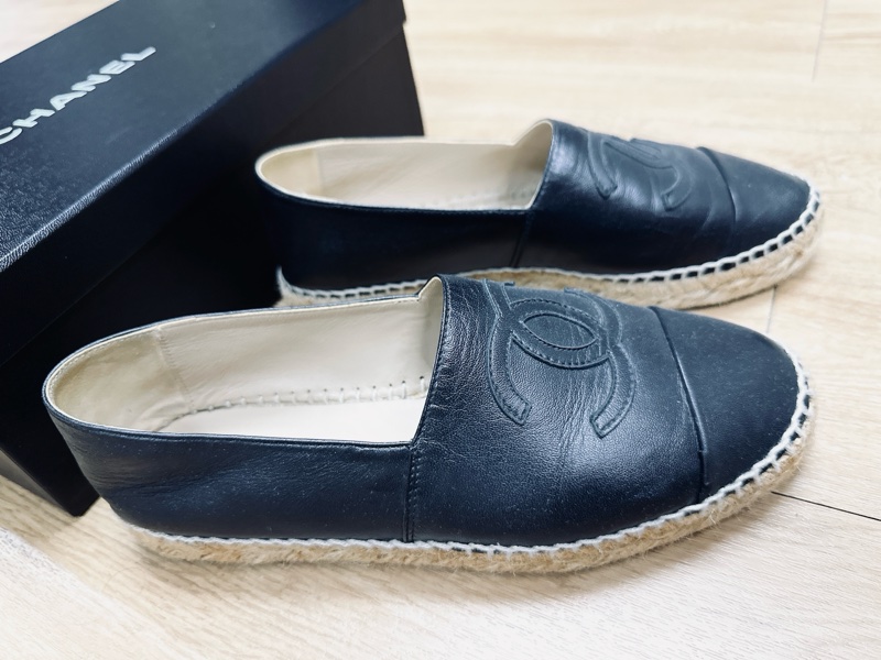 香奈兒 CHANEL 經典鞋款 草編鞋 小羊皮黑 正37碼 二手非全新 平底鞋 精品鞋-1