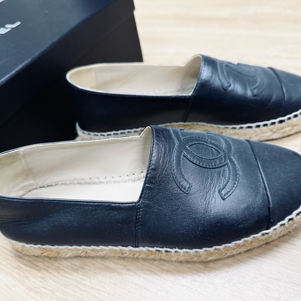 香奈兒 CHANEL 經典鞋款 草編鞋 小羊皮黑 正37碼 二手非全新 平底鞋 精品鞋-8