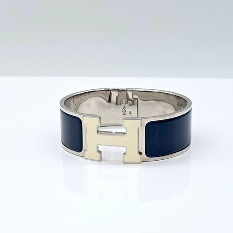 HERMES 愛馬仕 Clic H 深海藍 奶油白 琺瑯 手環 手鐲 專櫃 28,500
