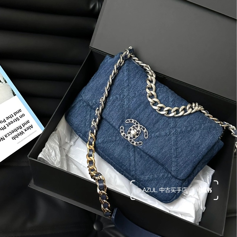 🈶購證 #22萬入手 #閒置絕版收藏 香奈兒19bag牛仔銀扣小號 芯片款-1