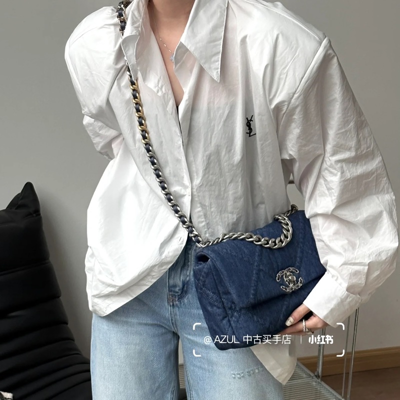 🈶購證 #22萬入手 #閒置絕版收藏 香奈兒19bag牛仔銀扣小號 芯片款-2