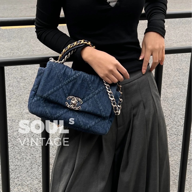 🈶購證 #22萬入手 #閒置絕版收藏 香奈兒19bag牛仔銀扣小號 芯片款-12