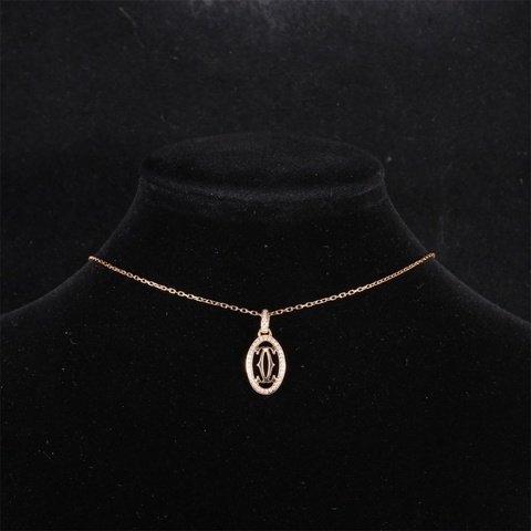 CARTIER(卡地亞)  18K玫瑰金 鑽石 玫瑰金 Double C logo系列帶鑽項鏈 18K