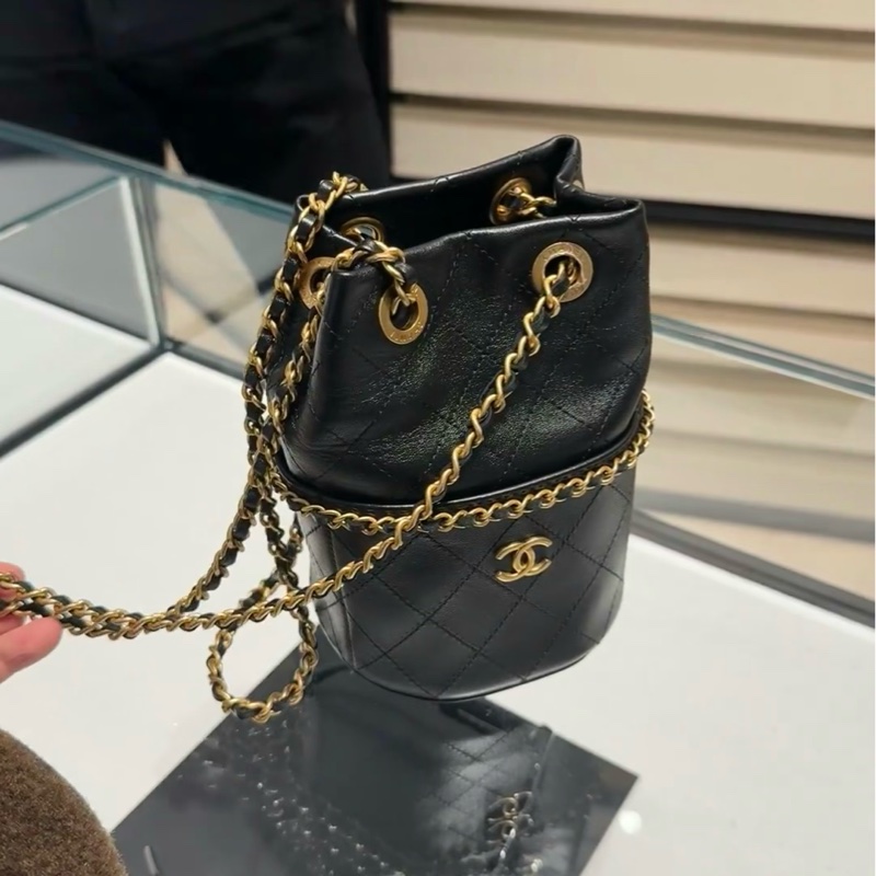 #全新全配 #2025新款 香奈兒黑金牛皮水桶斜挎包25c 背袋🉑調🉑肩背/斜挎-3