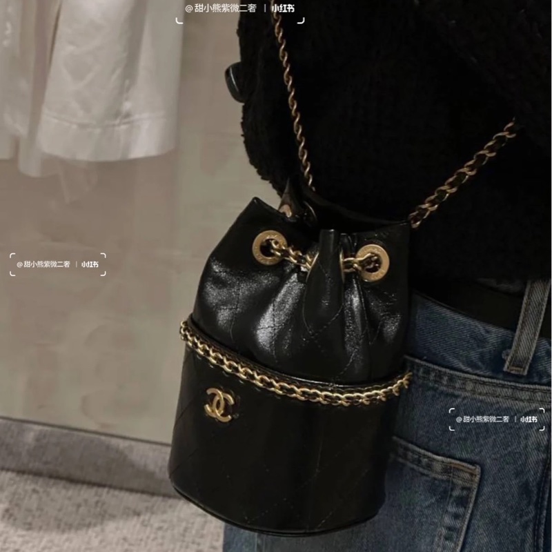 #全新全配 #2025新款 香奈兒黑金牛皮水桶斜挎包25c 背袋🉑調🉑肩背/斜挎-9
