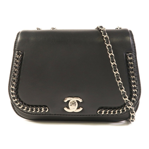 CHANEL 羊皮皮革Chain Shoulder銀扣鏈帶肩背袋