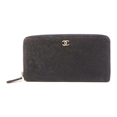 CHANEL 皮革Zipper Long Round Wallet銀扣長錢包