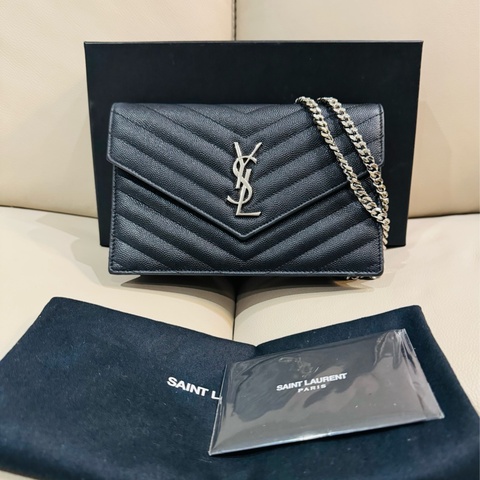YSL 聖羅蘭 黑銀 WOC 斜背包/信封包/95新美品