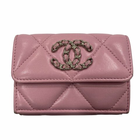 CHANEL 香奈兒 CHANEL19 三折短夾 羊皮 短夾 粉色