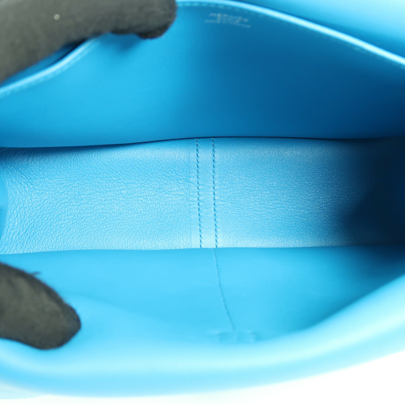 HERMES Swift皮革Halzan 25銀扣手挽肩背兩用袋Blue Frida-4