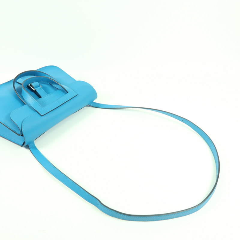 HERMES Swift皮革Halzan 25銀扣手挽肩背兩用袋Blue Frida-8