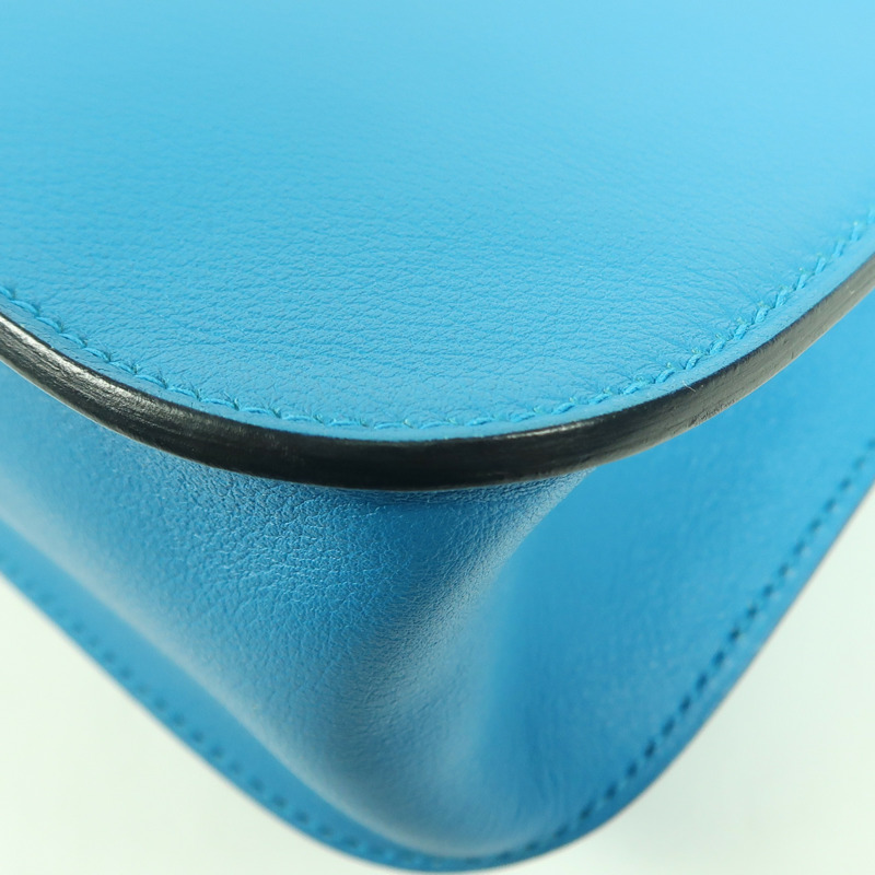 HERMES Swift皮革Halzan 25銀扣手挽肩背兩用袋Blue Frida-13