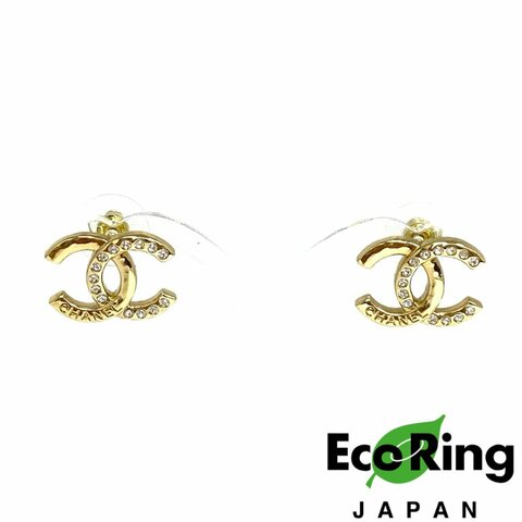 ☆ Chanel 香奈兒 Gold Tone Metal Rhinestones CC Earrings A24P 金色金屬CC水鑽耳環 A24P - 257015196