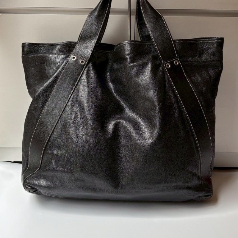 Gucci 黑皮革騎士刻印大托特包-1