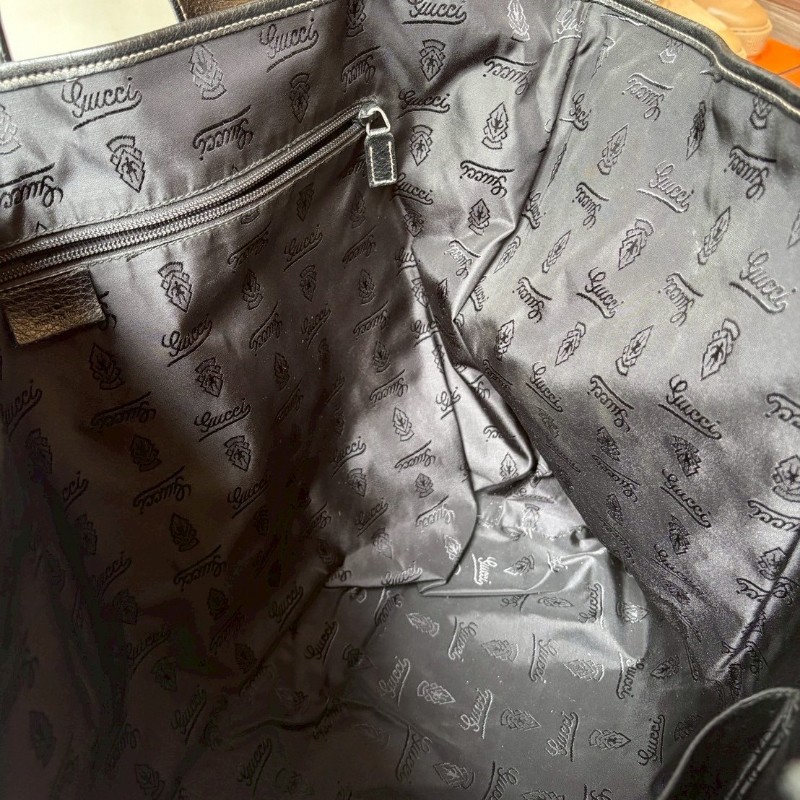 Gucci 黑皮革騎士刻印大托特包-13