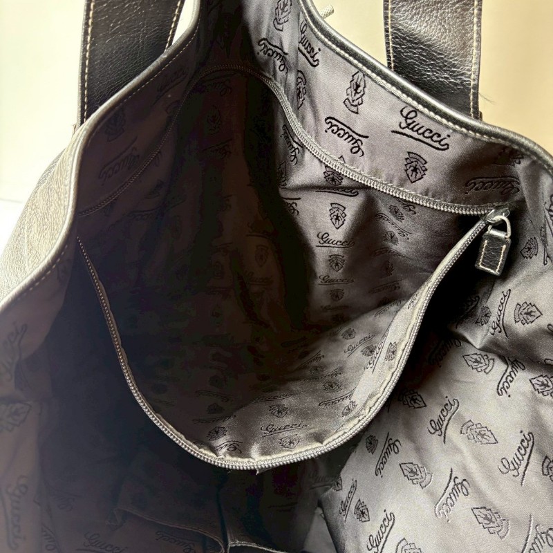 Gucci 黑皮革騎士刻印大托特包-15