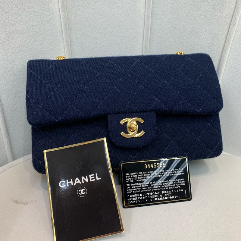 Chanel 香奈兒 中古 深藍色 初代布面CF  XB579-10