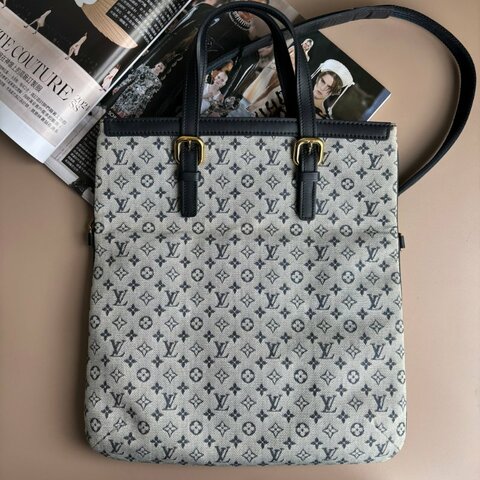 ::LOUIS VUITTON:: LV M92208 藍色緹花布手提斜背包