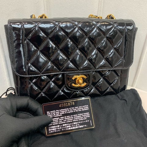 Chanel 香奈兒 黑色漆皮 中古Flap 黑金 X262