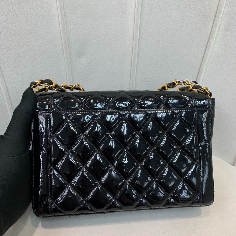 Chanel 香奈兒 黑色漆皮 中古Flap 黑金 I020-2