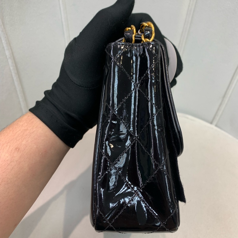 Chanel 香奈兒 黑色漆皮 中古Flap 黑金 I020-3