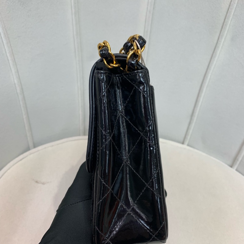 Chanel 香奈兒 黑色漆皮 中古Flap 黑金 I020-4