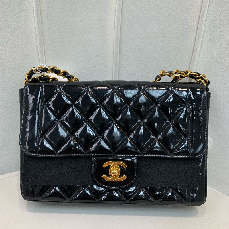 Chanel 香奈兒 黑色漆皮 中古Flap 黑金 I020-10