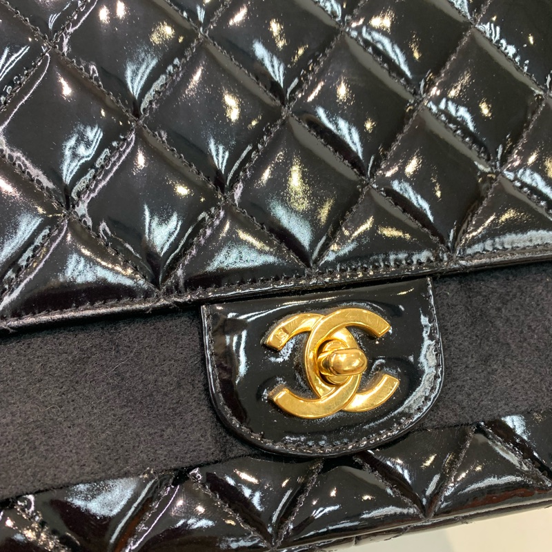 Chanel 香奈兒 黑色漆皮 中古Flap 黑金 I020-11