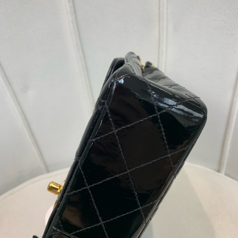 Chanel 香奈兒 黑色漆皮 中古Flap 黑金 I020-14