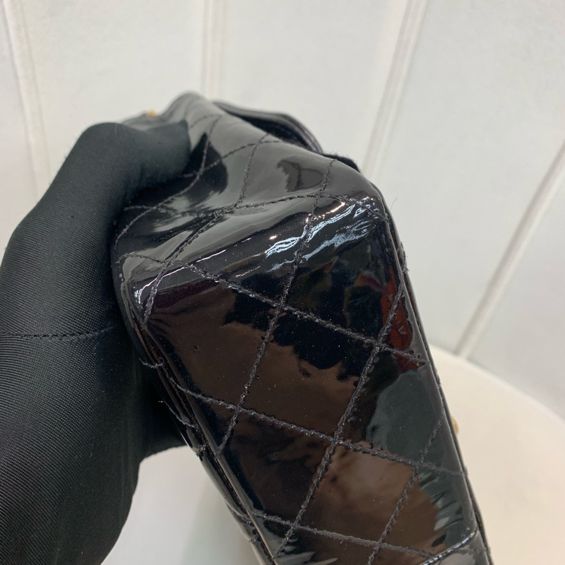 Chanel 香奈兒 黑色漆皮 中古Flap 黑金 I020-15