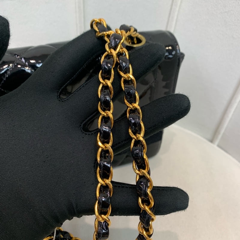 Chanel 香奈兒 黑色漆皮 中古Flap 黑金 I020-19