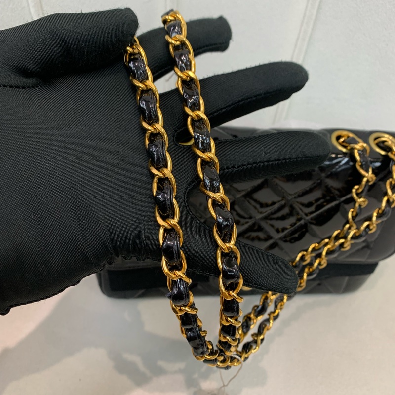 Chanel 香奈兒 黑色漆皮 中古Flap 黑金 I020-20