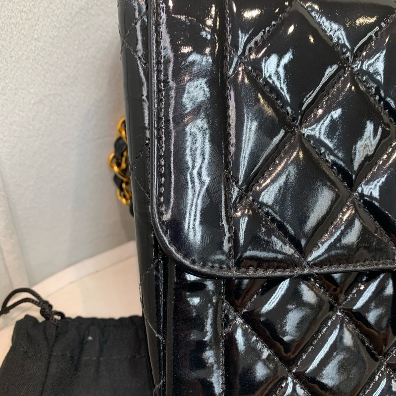 Chanel 香奈兒 黑色漆皮 中古Flap 黑金 I020-22