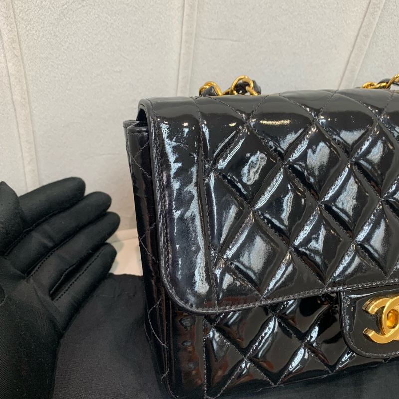 Chanel 香奈兒 黑色漆皮 中古Flap 黑金 I020-23