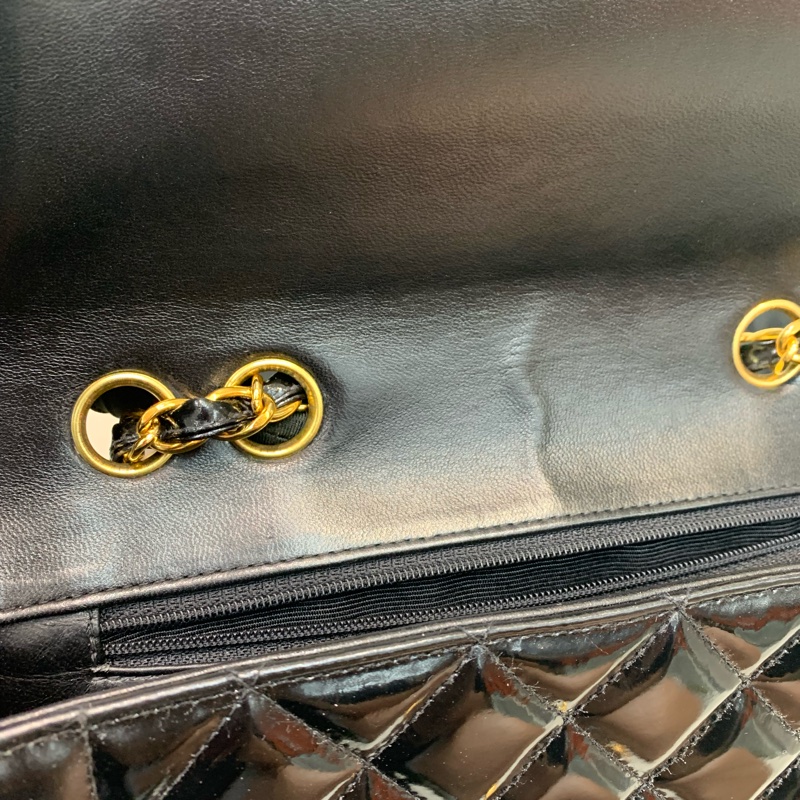 Chanel 香奈兒 黑色漆皮 中古Flap 黑金 I020-28