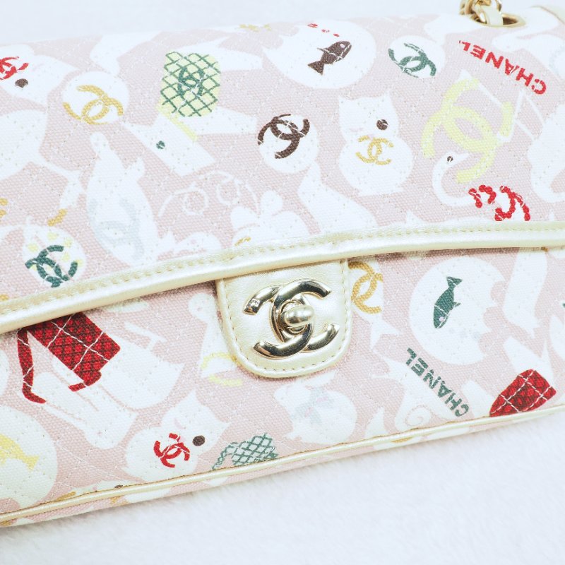 超稀有限量版！Chanel 香奈兒CF classic flap 貓咪印花鏈條單肩包-4