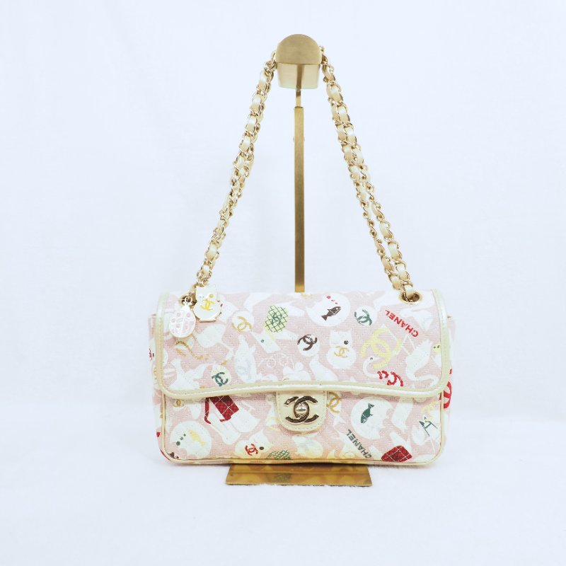 超稀有限量版！Chanel 香奈兒CF classic flap 貓咪印花鏈條單肩包-5